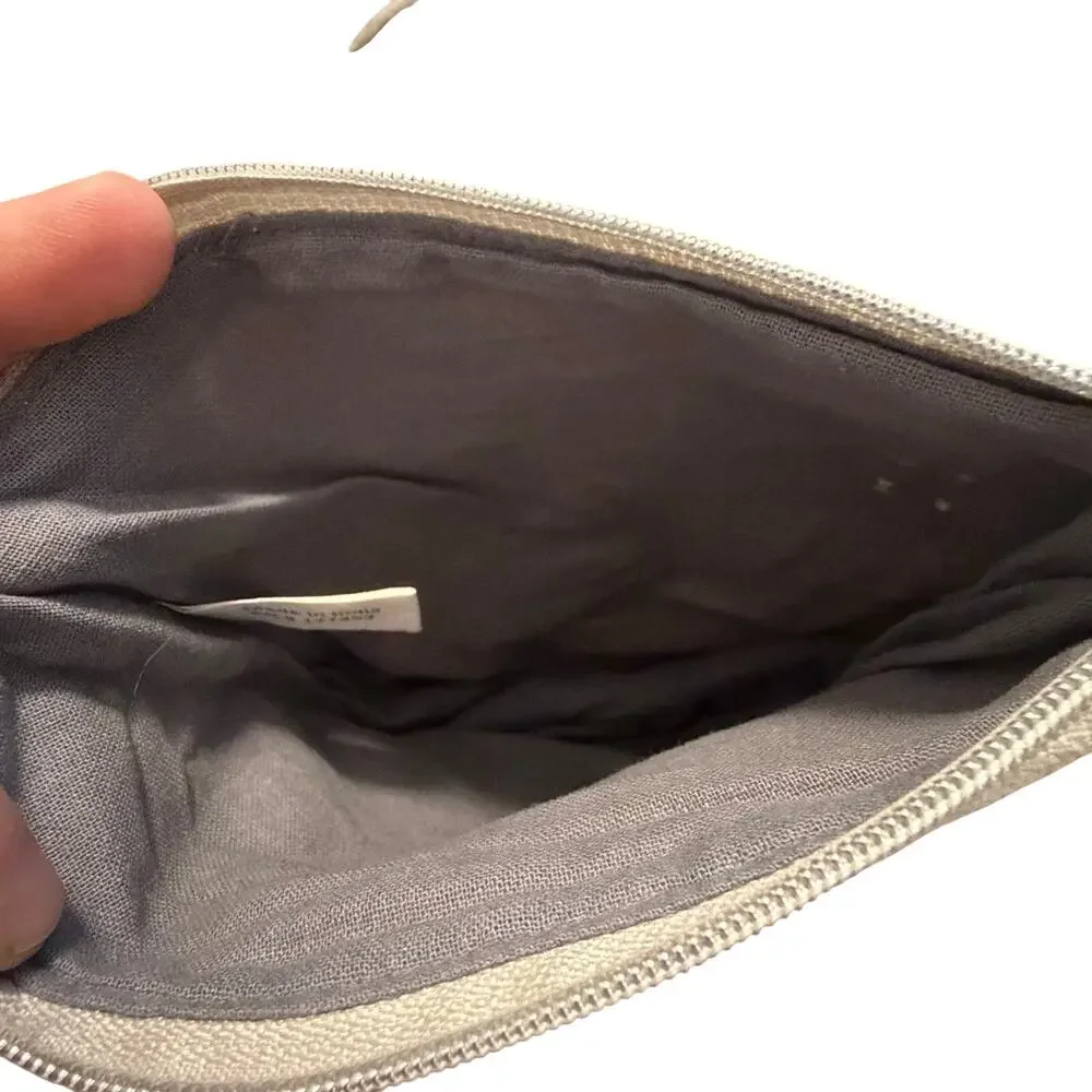 NWT Juice Beauty zip up small makeup bag natural canvas lightweight cute